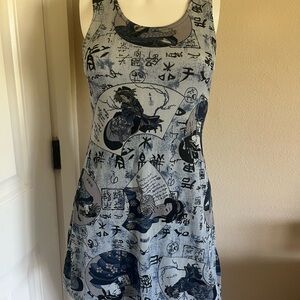 Vintage 90s/Y2K geisha blue graphic mini dress